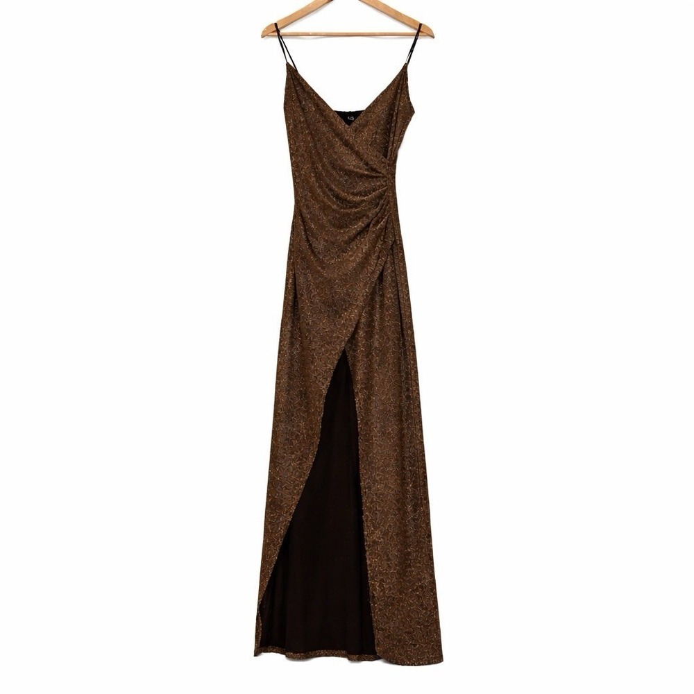 Vintage Windsor Y2K Dress Womens Large Prom Gown Glitter Slip High Slit Wedding - Picture 3 of 8